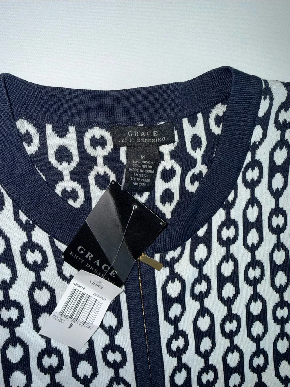 Grace Knit Dressing Royal & White Geometric Zip Cardigan Jacket Medium